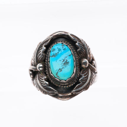 sz13 vintage B Navajo sterling silver turquoise feather top men's size 13 ring