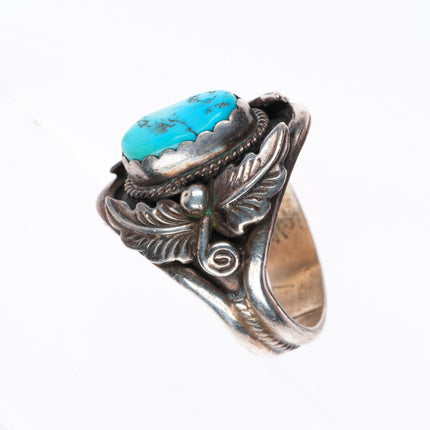 sz13 vintage B Navajo sterling silver turquoise feather top men's size 13 ring