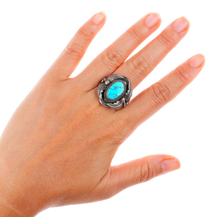 sz13 vintage B Navajo sterling silver turquoise feather top men's size 13 ring