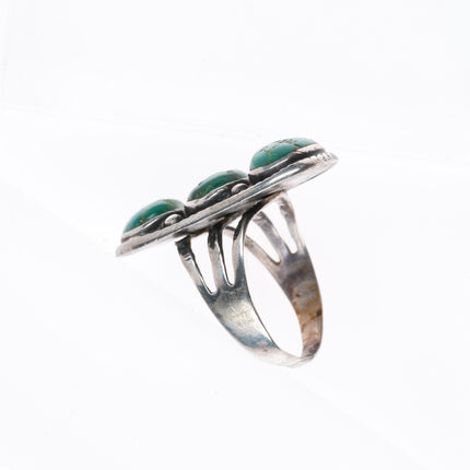 sz6 c1930's vintage Navajo greasy green turquoise sterling silver stoplight ring