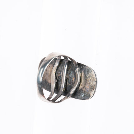 sz6 c1930's vintage Navajo greasy green turquoise sterling silver stoplight ring