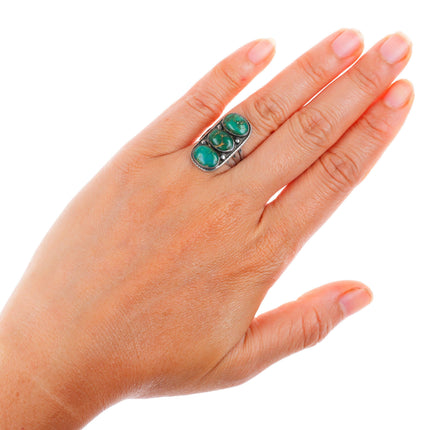sz6 c1930's vintage Navajo greasy green turquoise sterling silver stoplight ring