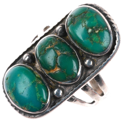 sz6 c1930's vintage Navajo greasy green turquoise sterling silver stoplight ring