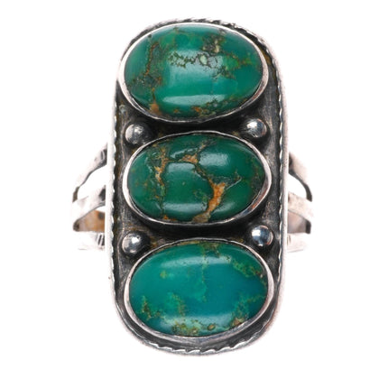 sz6 c1930's vintage Navajo greasy green turquoise sterling silver stoplight ring