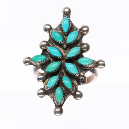 sz3.25 vintage Zuni sterling silver turquoise needlepoint snowflake ring