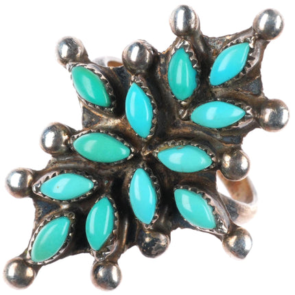 sz3.25 vintage Zuni sterling silver turquoise needlepoint snowflake ring