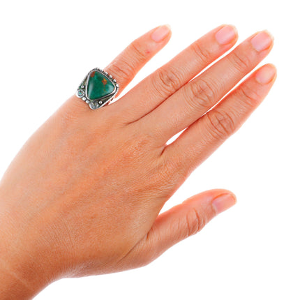 sz5.5 c1930's vintage Navajo sterling silver Cerrillos green turquoise ring