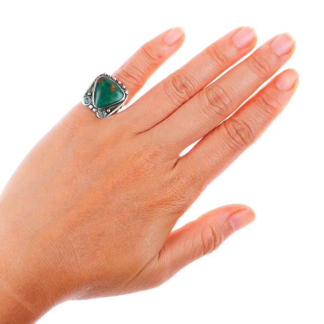 sz5.5 c1930's vintage Navajo sterling silver Cerrillos green turquoise ring