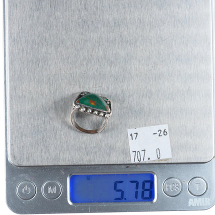 sz5.5 c1930's vintage Navajo sterling silver Cerrillos green turquoise ring