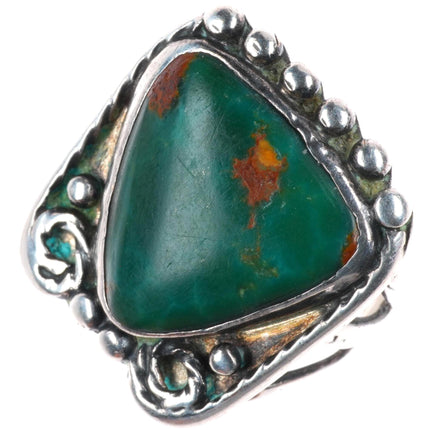 sz5.5 c1930's vintage Navajo sterling silver Cerrillos green turquoise ring