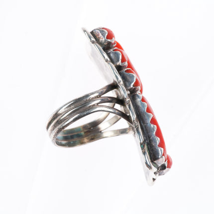 sz7 Alvina Quam Zuni sterling silver carved coral long size 7 ring