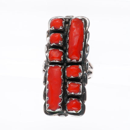 sz7 Alvina Quam Zuni sterling silver carved coral long size 7 ring