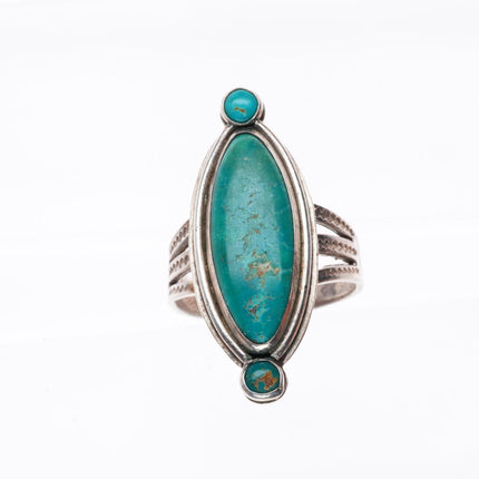 sz7.25 1930-40's Vintage Navajo sterling silver turquoise snake eye accent ring