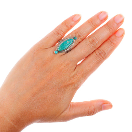 sz7.25 1930-40's Vintage Navajo sterling silver turquoise snake eye accent ring