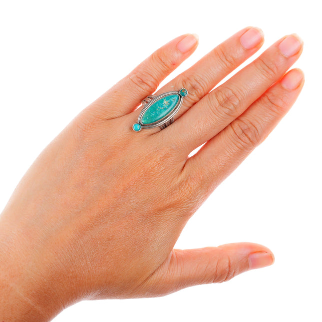 sz7.25 1930-40's Vintage Navajo sterling silver turquoise snake eye accent ring
