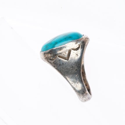 sz10 vintage Navajo sterling silver stamped ring with nice turquoise
