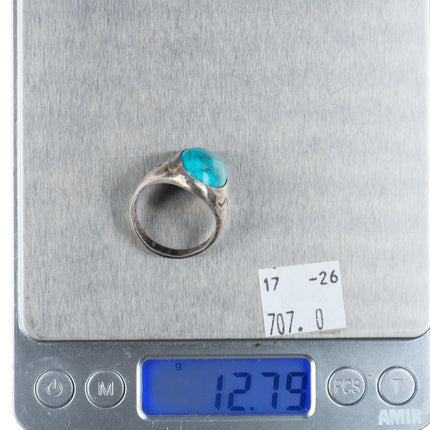 sz10 vintage Navajo sterling silver stamped ring with nice turquoise