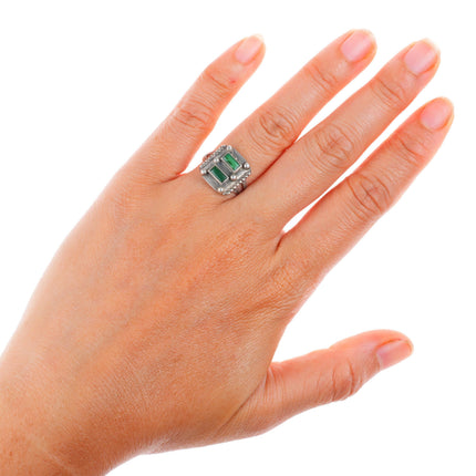 sz6.75 vintage 1930-40's Navajo sterling silver Cerrillos turquoise 2 stone ring