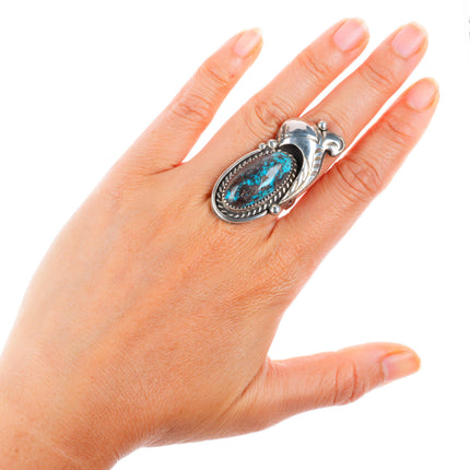 sz7.75 big vintage Navajo sterling silver ring with nice turquoise