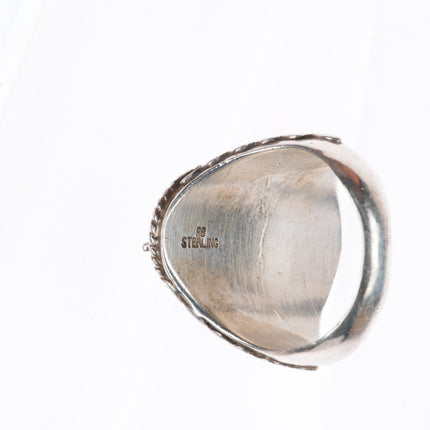 sz12 RB Navajo vintage sterling silver onyx eagle size 12 ring