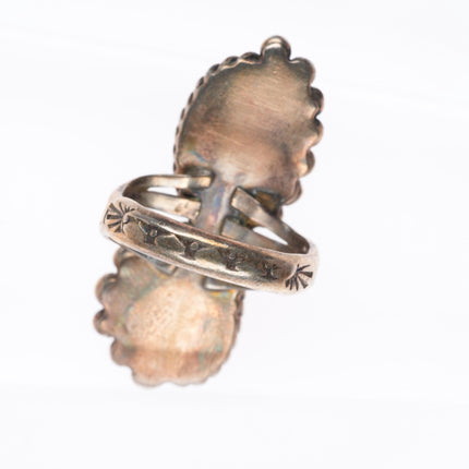 sz7.5 vintage navajo sterling silver ring with 2 nice turquoise stones