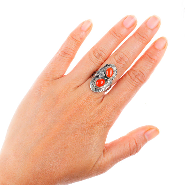 sz7.5 vintage Justin Morris Navajo sterling silver Mediterranean coral ring