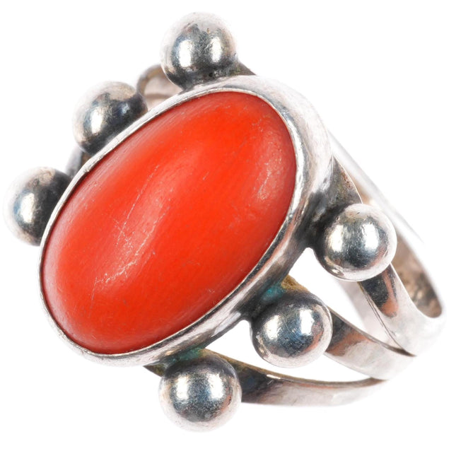 sz6 vintage JA Navajo sterling silver coral revival style ring