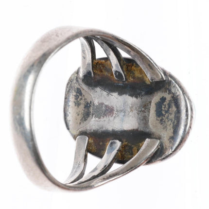 sz7 c1930's Navajo vintage ingot/sterling silver rope bezel ring with turquoise
