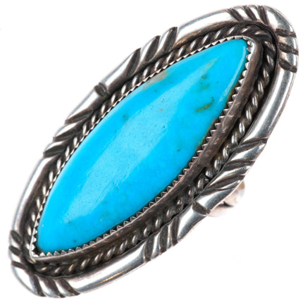 sz8 Nettie long Navajo sterling silver vintage turquoise large size 8 ring