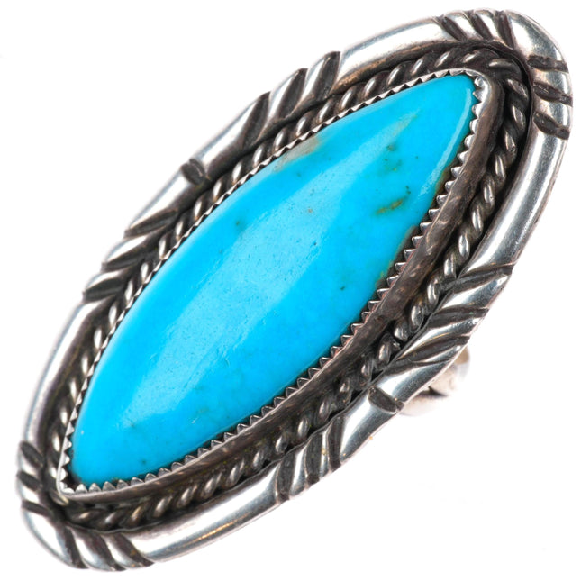 sz8 Nettie long Navajo sterling silver vintage turquoise large size 8 ring