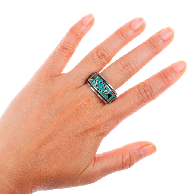 sz12 Juan Willie Navajo Valentin A gem turquoise inlay sterling silver ring
