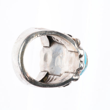 sz10 big vintage Navajo sterling silver ring with nice turquoise