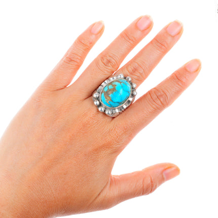 sz10 big vintage Navajo sterling silver ring with nice turquoise