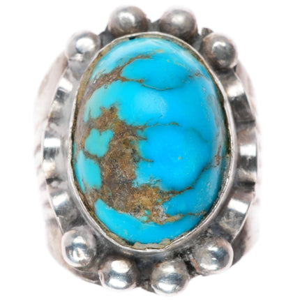 sz10 big vintage Navajo sterling silver ring with nice turquoise