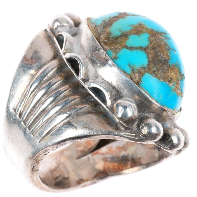 sz10 big vintage Navajo sterling silver ring with nice turquoise