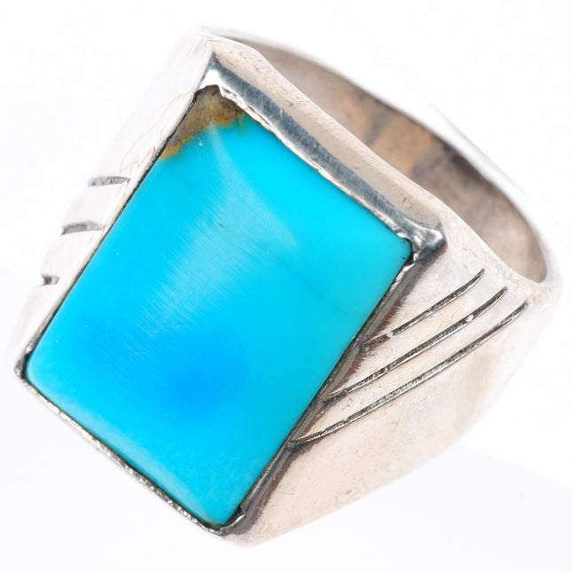 sz12 vintage Navajo sterling silver square turquoise men's ring