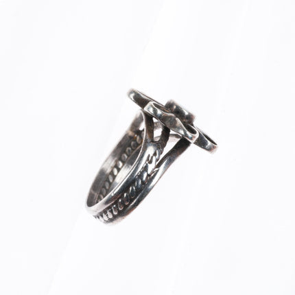 sz7.5 vintage Navajo sterling silver flower form turquoise ring twist shank