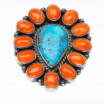 sz9.5 Big M&R Calladitto Navajo sterling silver turquoise-spiny oyster ring