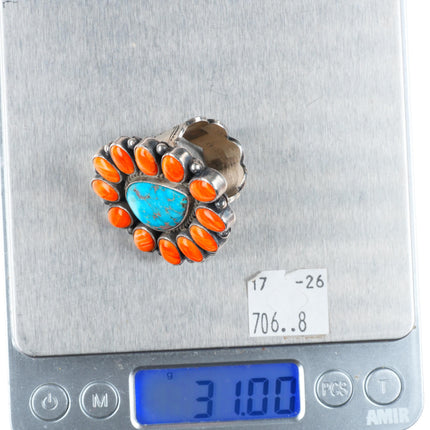 sz9.5 Big M&R Calladitto Navajo sterling silver turquoise-spiny oyster ring
