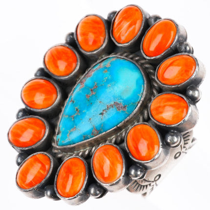 sz9.5 Big M&R Calladitto Navajo sterling silver turquoise-spiny oyster ring