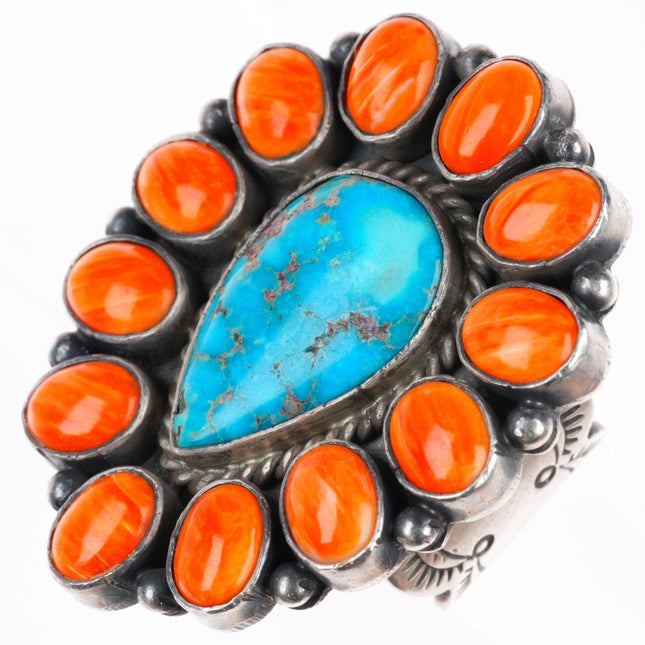 sz9.5 Big M&R Calladitto Navajo sterling silver turquoise-spiny oyster ring