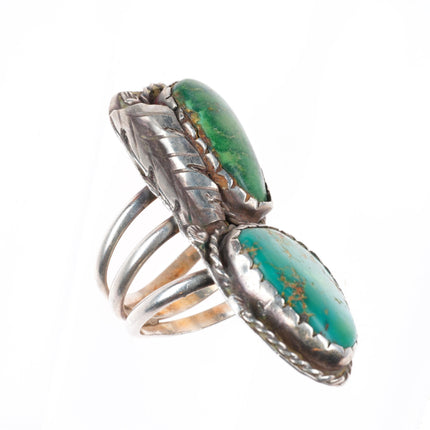 sz9.5 vintage Navajo sterling silver 2 green turquoise sterling silver ring