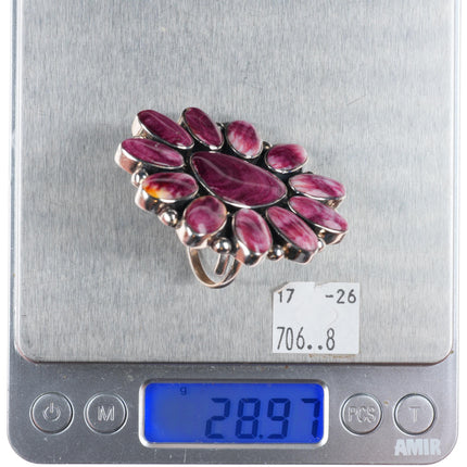 sz8 Huge NV southwestern sterling silver purple spiny oyster cluster ring