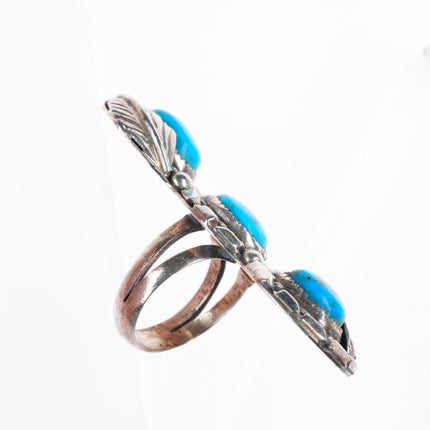 sz4 Vintage Navajo sterling silver high grade turquoise 3 stone size 4 ring