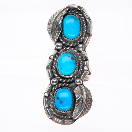 sz4 Vintage Navajo sterling silver high grade turquoise 3 stone size 4 ring