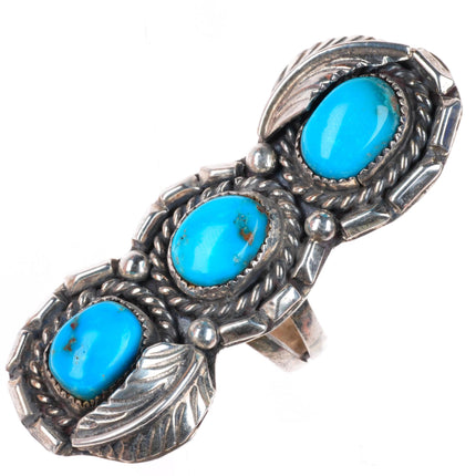 sz4 Vintage Navajo sterling silver high grade turquoise 3 stone size 4 ring