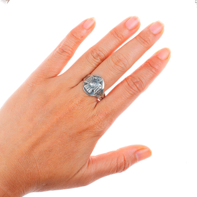 sz9.75 c1930's Navajo Fred Harvey Era sterling silver thunderbird ring