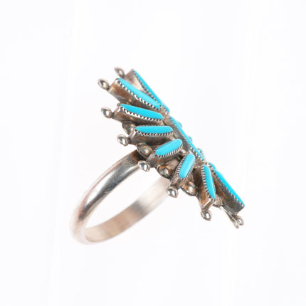 sz10.75 big Zuni sterling silver vintage needlepoint turquoise cluster ring