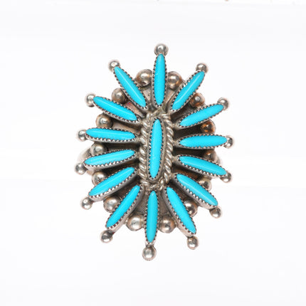sz10.75 big Zuni sterling silver vintage needlepoint turquoise cluster ring