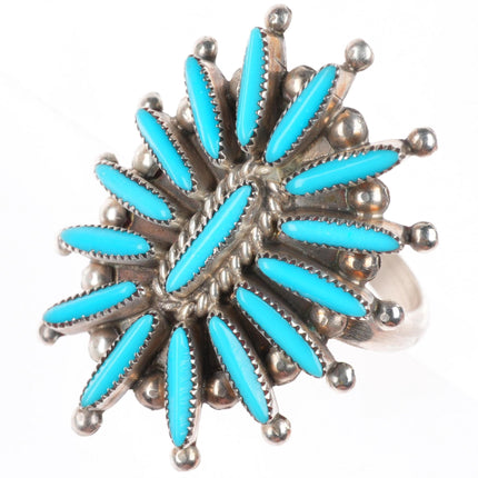 sz10.75 big Zuni sterling silver vintage needlepoint turquoise cluster ring